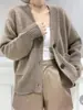 Cardigan de Punto de Color Sólido Estilo Coreano Sencillo Versátil Otoño e Invierno Nuevo Holgado Adelgazante Moda Abrigo Suéter para Mujer