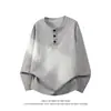 Nueva Camiseta Henley de Manga Larga Suelta para Hombre Otoño 2026, Tallas Grandes, Camisa Básica Casual con Botones para Hombre