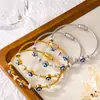 Pulseira Retro Europeia e Americana de Luxo Leve com Pingente Olho do Diabo Óleo Gotas Pulseira de Aço Titânio Banhada a Ouro Verdadeiro 18k Cravejada com Diamante