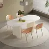 Conjunto de mesa e cadeiras de jantar em pedra sinterizada de luxo leve na cor creme para casa, apartamento pequeno, mesa de jantar retangular branca pura minimalista moderna