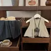 ¡Una sensación de relajación! Chaleco Plisado para Bebé Niña Perfil Gris Pantalón Holgado Traje Estilo Extranjero