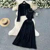 Conjunto Estilo Chanel para Mujer, Moda Otoño, Vestido de Punto sin Mangas con Cuello Redondo y Perlas, Cárdigan de Manga Larga, Estilo Vacaciones
