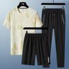 Conjunto Esportivo Casual 2025 Masculino Três Peças Respirável Gola Redonda Manga Curta Shorts Calça Shorts de Verão Manga Curta Masculino