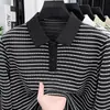 Nueva Camisa Polo de Rayas de Manga Larga para Hombre Primavera y Otoño, Camiseta Versátil de Moda Business Casual para Hombre