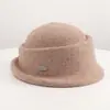 Otoño Invierno Estilo Británico Estudiante en el Extranjero Heredera Elegante Sombrero Redondo de Fieltro de Lana para Mujer Retro Versátil de Moda Temperamento Bombín Tacto de Alta Gama