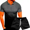 Nueva Camiseta Deportiva Casual para Hombre Verano Solapa Gradiente 3D Manga Corta Polo Set