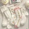 Meias brancas meias femininas cor sólida meias de algodão branco puro cor total algodão meias femininas atacado meias cano alto boca de bolha Lolita
