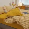 Conjunto de Quatro Peças Liso de Algodão Puro Genuíno para Maternidade e Bebê, Estilo Ins Lençol de Cama de Algodão Puro Lavado para Dormir Nu, Capa de Edredom, Conjunto de Três Peças para Dormitório