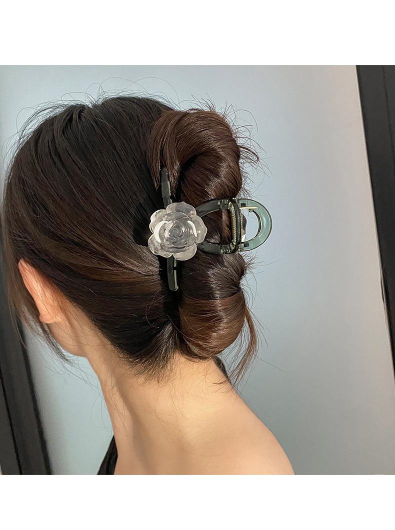 帮手描述图：时尚发夹玫瑰花夹子头饰女后脑勺简约气质盘发抓夹简