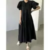 Vestido de verano para mujer, simple y chic coreano, con diseño artístico retro, mangas abullonadas con cordón, vestido largo