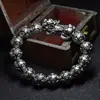 Pulsera Pixiu Sólida de Plata de Ley con Cuentas Redondas de Seis Caracteres para Hombres, Pulsera de Pareja Pichu de Plata Tailandesa Retro para Mujeres, Joyería