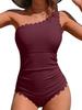 2025 Amazon Transfronterizo Nuevo Bikini Traje de Baño Entero Aliexpress Color Sólido Oblicuo Un Hombro Traje de Baño Conservador