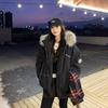 Casaco de algodão acolchoado com gola de pele retrô estilo americano, feminino, solto, casual, grosso, quente, para trabalho, parka