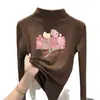 Camiseta infantil estilosa de fleece dupla face, gola alta discreta, top casual de manga longa, blusa de base escovada para outono e inverno infantil, novo estilo