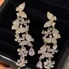 Pendientes de Borla con Flor de Zircón de Aguja de Plata Transfronterizos, Pendientes de Moda y Elegantes, Pendientes de Lujo Ligero y de Gama Alta, Diseño de Nicho