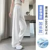 Calça Esportiva de Seda Gelo Preta para Mulheres, Estilo Fino de Verão, Versão Estreita para Primavera e Outono Calça Banana, Calça de Moletom Casual de Perna Larga para Fitness Corrida