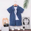 Entrega rápida 24 horas transfronteiriça conjunto de shorts casuais estilosos de manga curta para meninos e meninas e camisa de manga curta