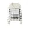 Suéter listrado com gola polo feminino outono inverno novo estilo coreano peça íntima peça externa malha macia confortável solta