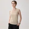 Colete sem mangas de gola redonda, corte justo, 100% caxemira pura para mulheres, malha fina para usar por baixo, regata justa