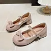 Punta Redonda Lazo Ballet Versátil Falda Mary Janes Planos Tacones Altos Lolita Zapatos Pequeños de Cuero JK Princesa Dulce
