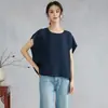 Blusa de Seda Guanle Crepé con Textura de Patrón Espiga 100% Seda de Morera para Mujer, Top Minimalista de Manga Raglán para Verano