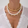 Collar Cruzado Transfronterizo Europeo y Americano Estilo Oceánico Estrella de Mar Concha Moda Perla de Imitación Cadena de Clavícula Apilada con Cuentas CCB