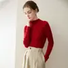 Suéter de cachemira pura de lujo para mujer, cuello semi-alto, acanalado, corte ajustado, manga larga, tejido sencillo, suéter básico ajustado