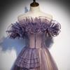 Vestido de Noche Morado 2026 Nuevo Estilo de Verano para Mujer de un Hombro Elegante Largo para Actuación Coral