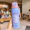 Linda taza térmica de acero inoxidable de nuevo estilo con pajita para niñas, alto valor estético, taza especial para estudiantes y niños que van a la escuela