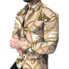 2025 Transfronteiriça Nova Camisa Masculina Casual Slim Fit com Gola e Manga Longa Estampada em 3D Camisa Masculina Fina de Comércio Exterior para Jovens