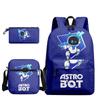 Mochila Nueva de Tres Piezas Transfronteriza para el Inicio de la Temporada Escolar, Bolso Cruzado, Estuche para Lápices, Robot del Universo Astro Bot, Mochila Escolar