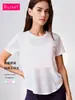 Camiseta Cropped de Secagem Rápida Solta de Manga Curta com Costas Cruzadas para Esportes Yoga Treinamento