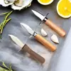 Cuchillo para ostras crudas de acero inoxidable al por mayor cuchillo para ostras cuchillo de palanca de acero inoxidable utensilios de cocina cuchillo para abrir vieiras mango de madera cuchillo para abrir ostras