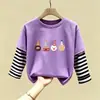 Blusa Patchwork Casual para Menina Roupas de Algodão Puro Infantil Novo Estilo Moda Tendência Manga Longa Primavera e Outono
