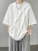2026 Nova Camiseta Masculina de Verão com Pregas Estilo Americano Manga Curta Top Solto Marca Tendência Camiseta Pesada