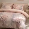 Juego de cuatro piezas de algodón grueso de doble cara cepillado para otoño e invierno, sábana bajera gruesa, funda de edredón, sábana ajustable, ropa de cama cálida para dormitorio principal