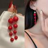Pendientes Largos de Plata 925 con Circonita y Perla Roja Mate para Mujer, Estilo Coreano Elegante, Moda de Boda, Celebridad de Internet, Pendientes de Año Nuevo