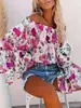 En Stock Ropa de Mujer de Comercio Exterior Transfronterizo Europeo y Americano, Tops Estilo Vacaciones Casuales con Escote Bardot/Asimétrico y Mangas de Campana Estampadas