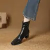 Botines de Punta Cuadrada con Tacón Grueso para Mujer Estilo Coreano Temperamento Versátiles Botines Pequeños Color Nude Suela Suave Cómoda Nuevo Estilo Otoño/Invierno Botas Delgadas para Montar