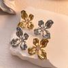 Pendientes Flor de Zirconia Europeos y Americanos Elegantes Elegantes Sensación de Alta Gama Cobre Chapado Retro Oro Real Brillante Alto Color Pendientes Refrescantes