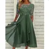 Vestido Amazon estilo europeo transfronterizo 2025: patchwork de gasa con encaje y detalles calados, vestido largo, vestido de dama de honor, vestido de noche, ropa de mujer