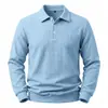 Camiseta casual de algodón para hombre, color liso, manga larga, botones, cuello camisero, estilo europeo y americano, otoño, camiseta tipo polo para hombre, tejido gofrado, ajuste holgado, deportivo