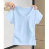 Camiseta Feminina Manga Curta com Gola V e Ombro Normal, Novo Estilo Verão Slim Fit, Cor Lisa Valorizadora, Básica Versátil, Top Justo