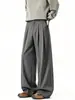 Nuevos pantalones casuales plisados y fluidos de estilo americano, de corte holgado y pierna recta o ancha, modernos para otoño de 2026, pantalones de vestir negros para hombre