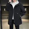 Chaqueta larga para hombre de talla grande, otoño e invierno, forrada de polar, engrosada, cálida, corte holgado, gabardina casual para hombre