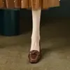 Primer Encuentro Temporada Brisa Nocturna Suave Zapatos de Tacón Alto Retro para Mujer con Lazo Cuadrado Slip-On Mocasines de Tacón Grueso para Mujer