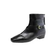 Botas curtas pretas estilo francês com bico quadrado para mulheres, novo modelo primavera e outono 2026, coturnos Chelsea Martin de salto grosso