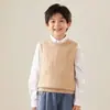 Nuevo Chaleco de Punto de Lana de Color Sólido para Otoño e Invierno 2025 para Niños y Niñas, Suéter Básico de Punto de Color Sólido