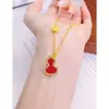 Collar de Calabaza Roja con Diamantes de Oro de Arena Vietnamita Similar a los de las Joyerías, Nuevo Estilo Chino Lujo Ligero Doble Fortuna Colgante Cadena para Clavícula