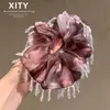 Nuevo Estilo Chino Malla Degradada Cristal Colgante Goma para el Cabello Alta Atmósfera Elástica Coleta Moño Accesorios para el Cabello para Mujeres